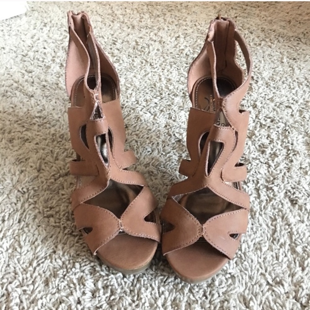 Brown platform cutout sandals